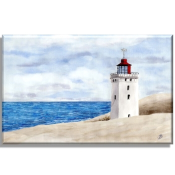 Leinwand 40 x 30 cm Keilrahmen Canvas-Leinen Aquarell Maritim Kunst Druck Kunstdruck Nordsee Dänemark Danmark Leuchtturm Rubjerg Knude Düne Blokhus Lokken Sonnenuntergang